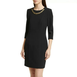 NWT H&M Dress Womens Size US 6 Black Chain Neckline Gold Chain Detail Chic